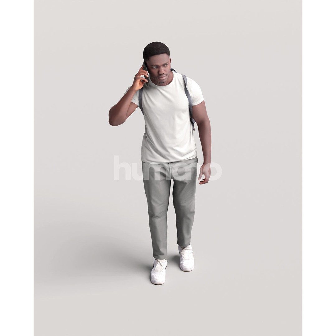 Humano Black Man 3D Model – Realistic Casual Character with Phone - View 9