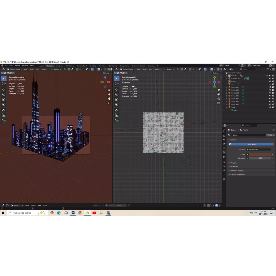 Alien Planet City 3D Model – Low Poly Sci-Fi Landscape for Games