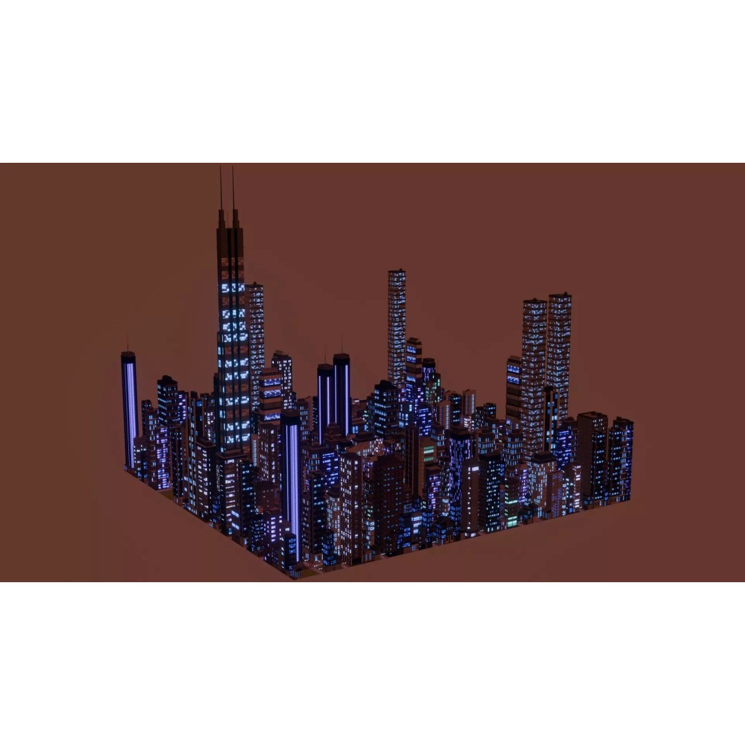 Alien Planet City 3D Model – Low Poly Sci-Fi Landscape for Games - View 3
