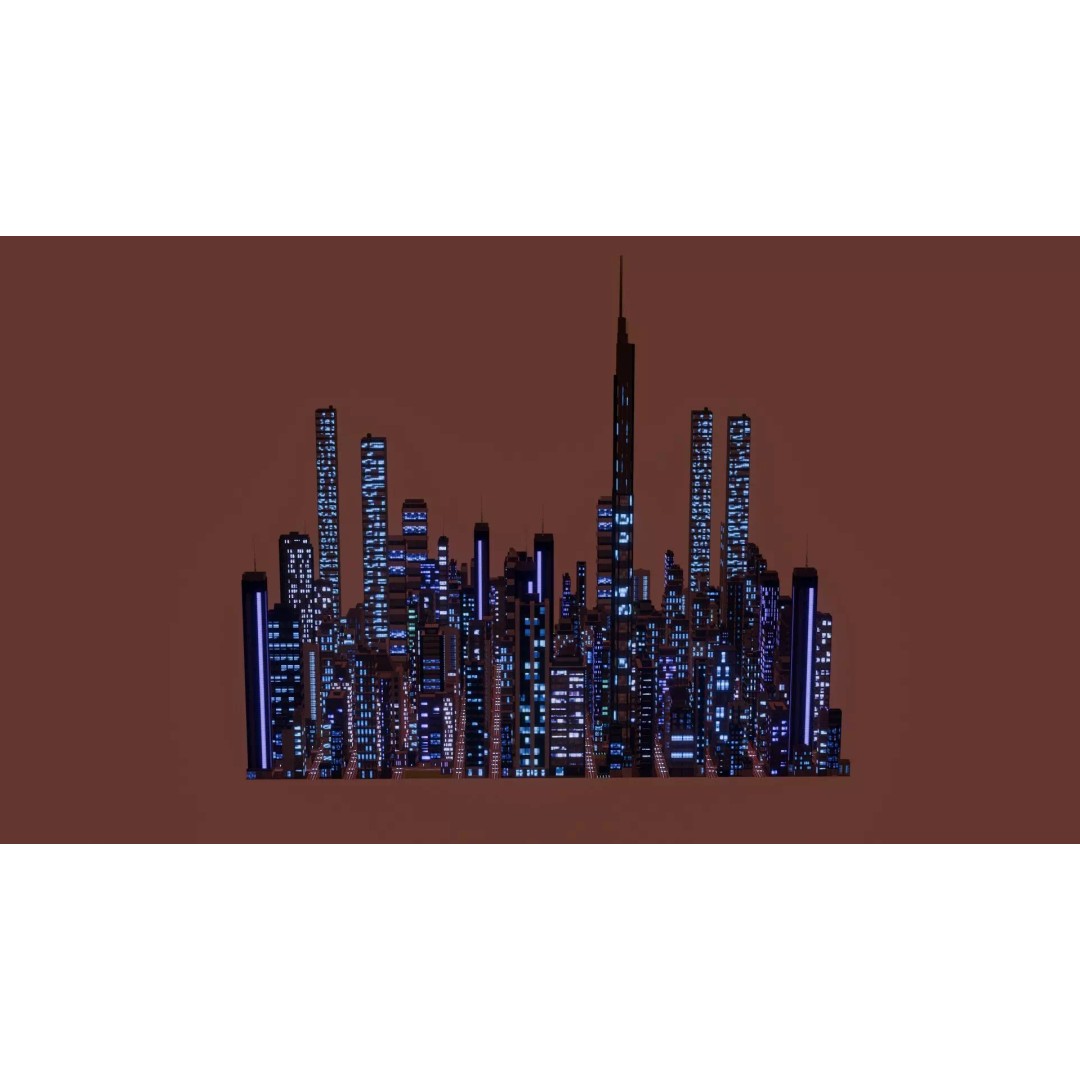 Alien Planet City 3D Model – Low Poly Sci-Fi Landscape for Games - View 4