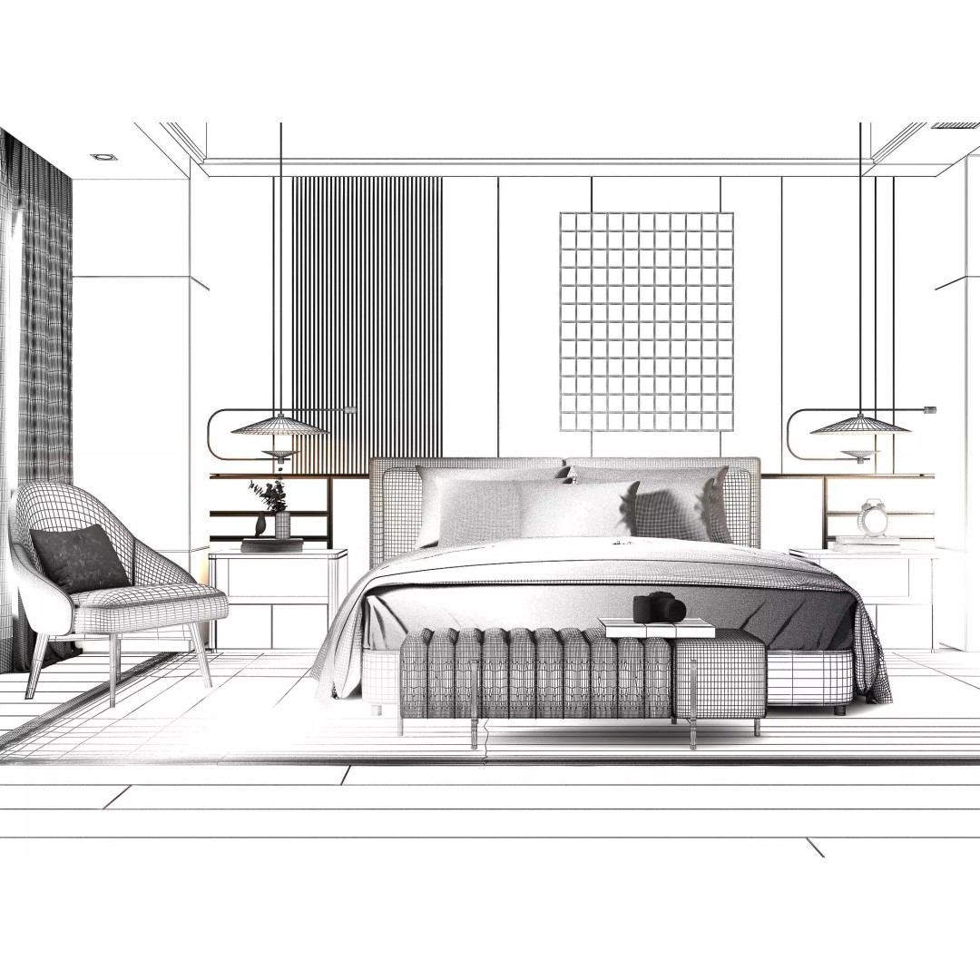 Modern Bedroom 3D Model – Interior Design Asset, FBX, OBJ