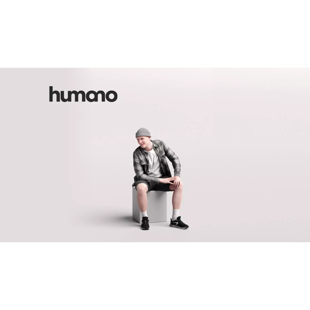 Humano Sitting Man 3D Model – Realistic Character with PBR Textures - View 2