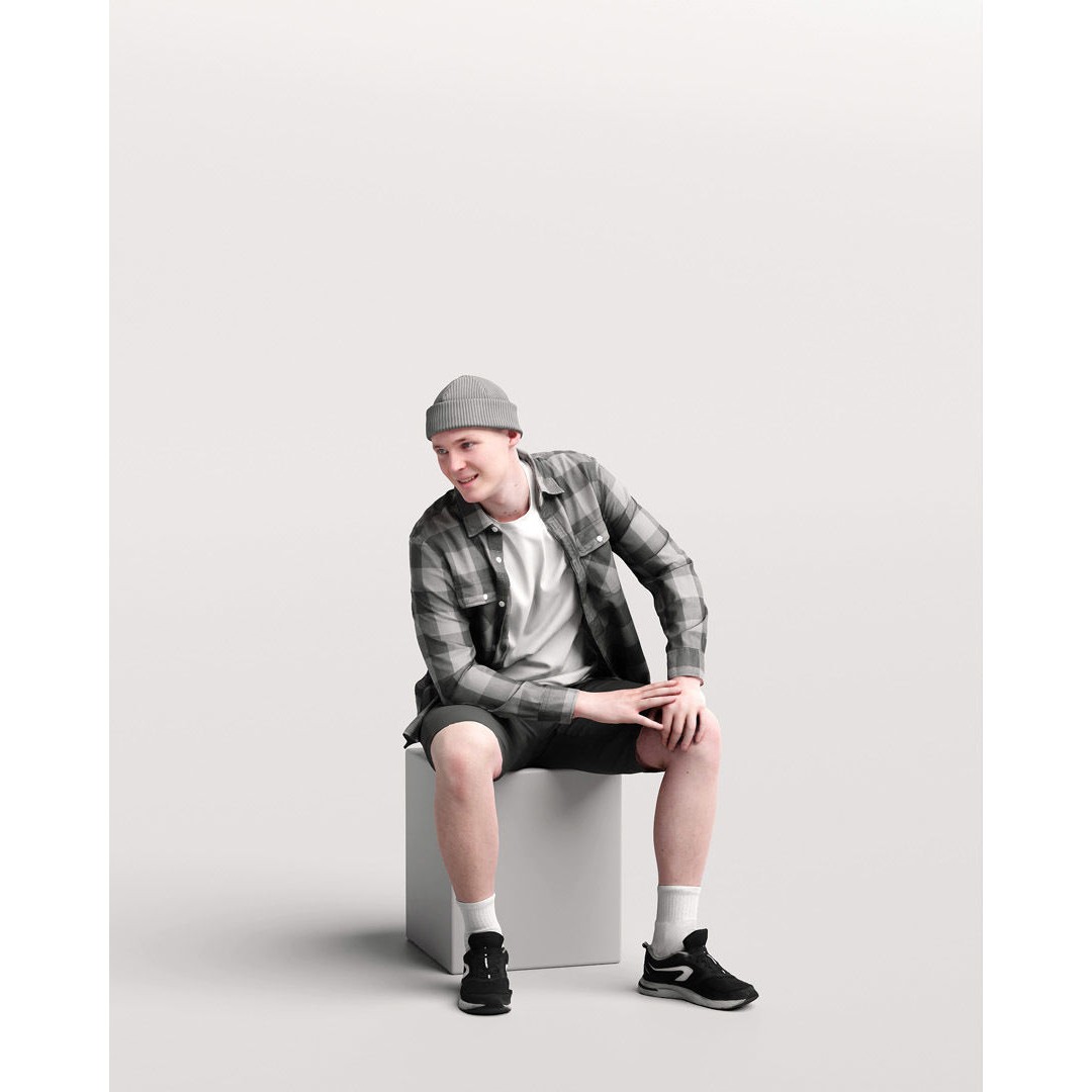 Humano Sitting Man 3D Model – Realistic Character with PBR Textures - View 3