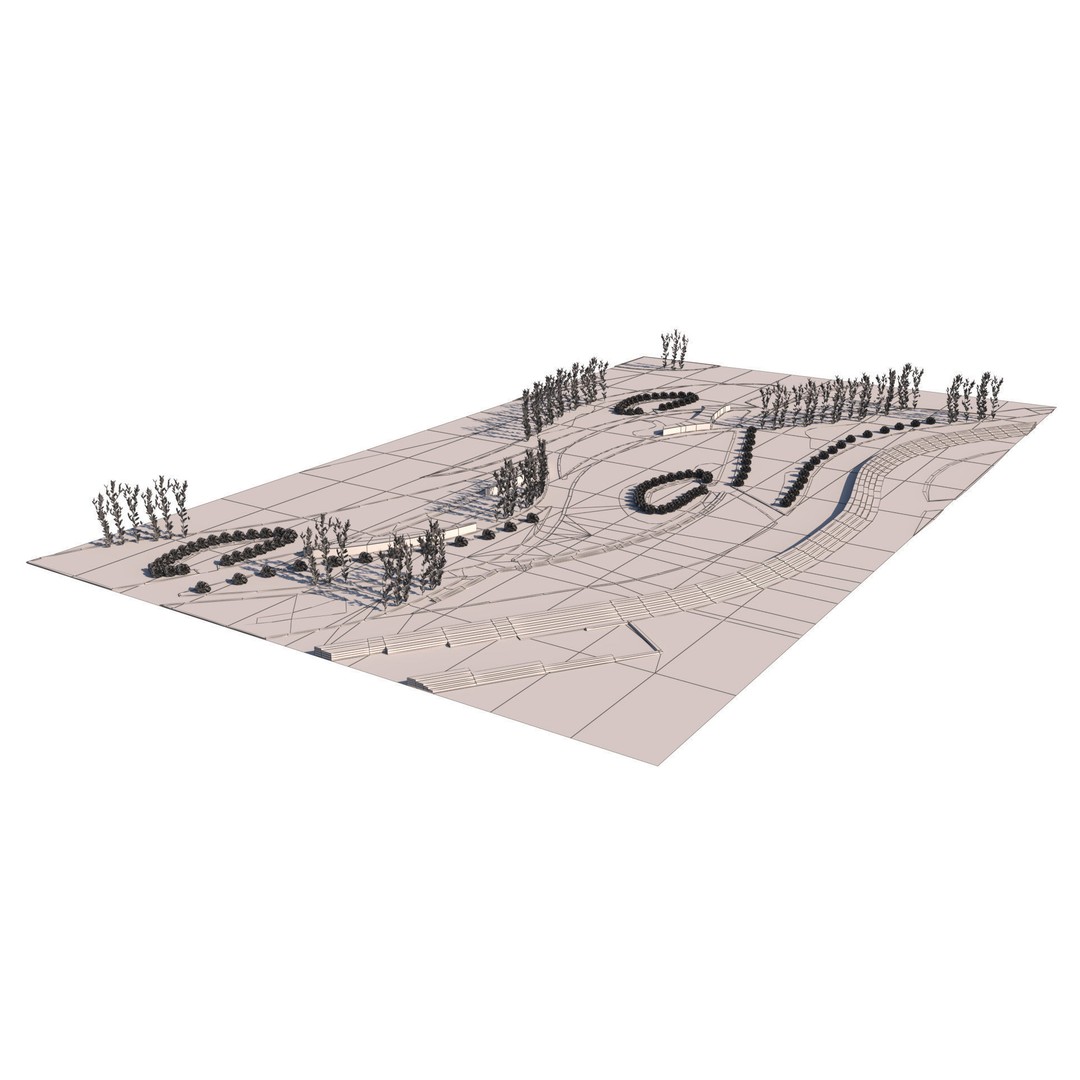 Low Poly Landmark Park 3D Model – Abstract Game Asset, FBX, PBR
