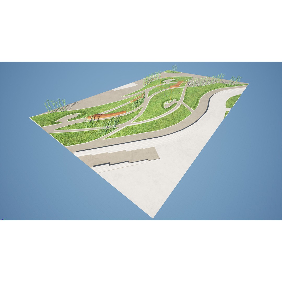 Low Poly Landmark Park 3D Model – Abstract Game Asset, FBX, PBR - View 10