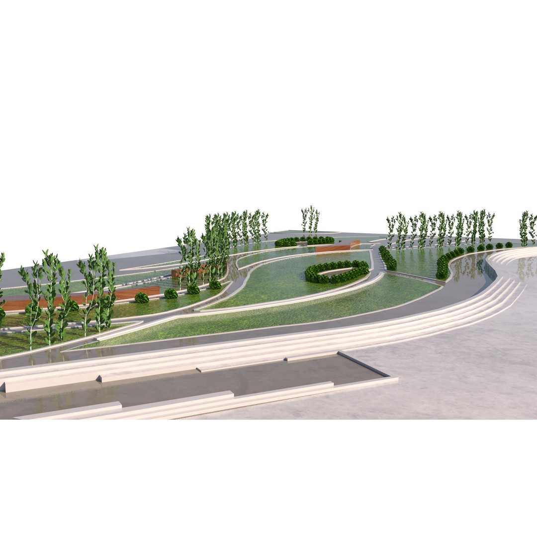 Low Poly Landmark Park 3D Model – Abstract Game Asset, FBX, PBR - View 6