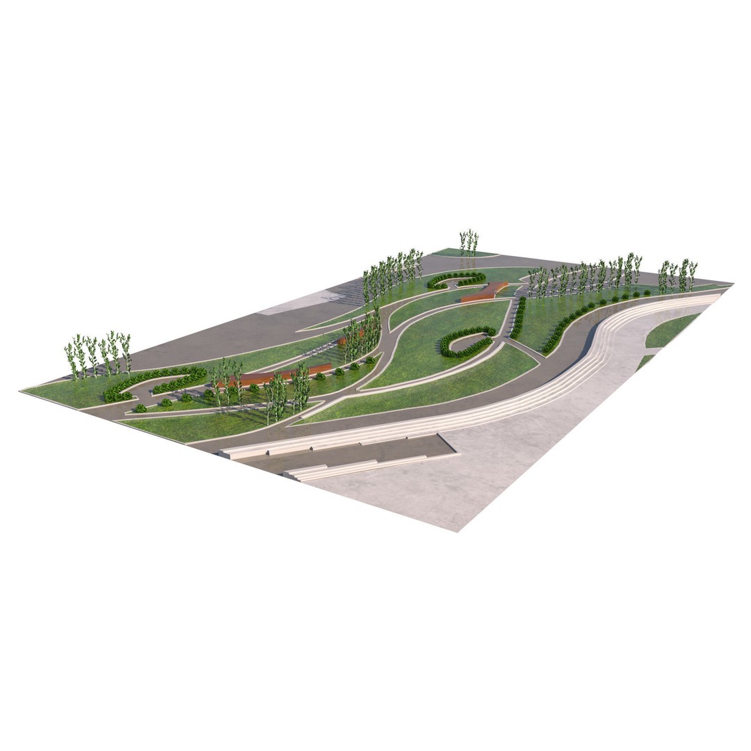 Low Poly Landmark Park 3D Model – Abstract Game Asset, FBX, PBR - View 7