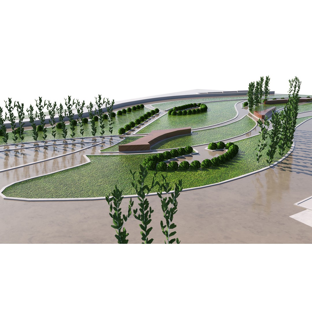 Low Poly Landmark Park 3D Model – Abstract Game Asset, FBX, PBR - View 8