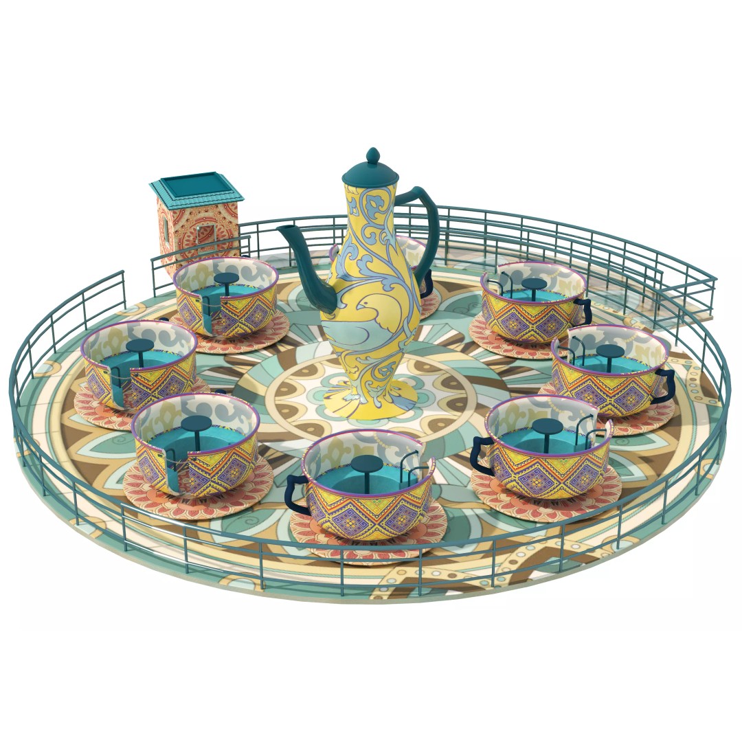 Tea Cup Carousel 3D Model – Low Poly Game Asset, FBX & OBJ - View 3