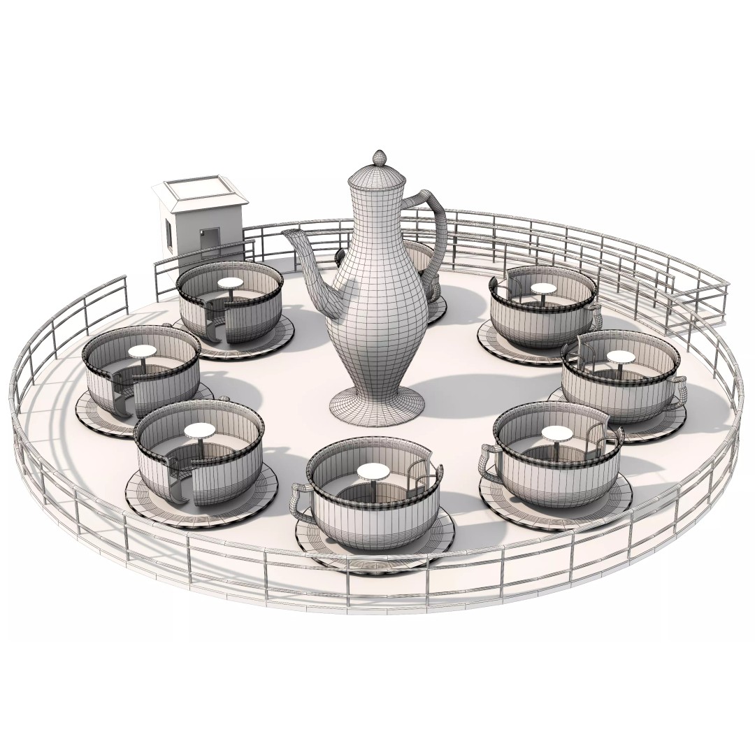 Tea Cup Carousel 3D Model – Low Poly Game Asset, FBX & OBJ - View 30