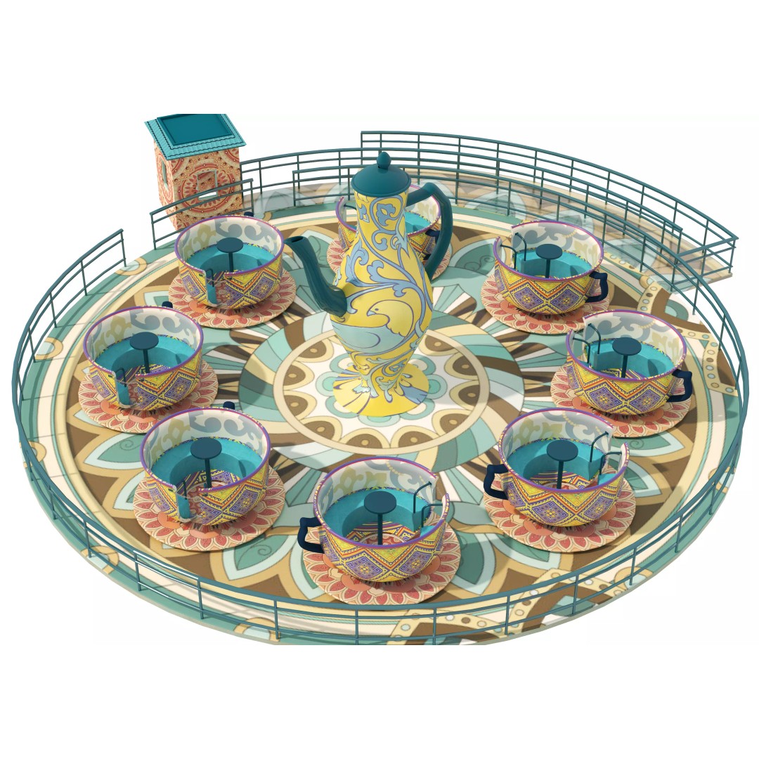 Tea Cup Carousel 3D Model – Low Poly Game Asset, FBX & OBJ - View 4