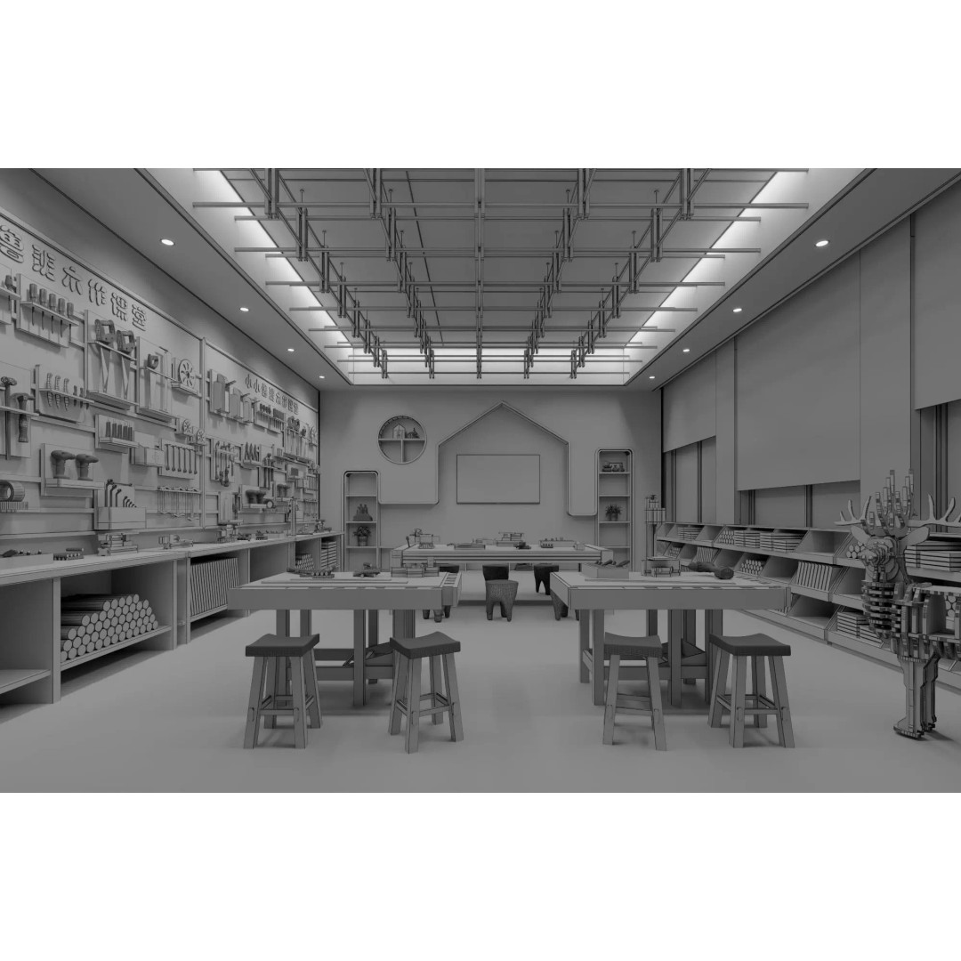 Kids Luban Woodworking Classroom 3D Model – Cozy Low-Poly Educational Space, FBX, OBJ - View 10