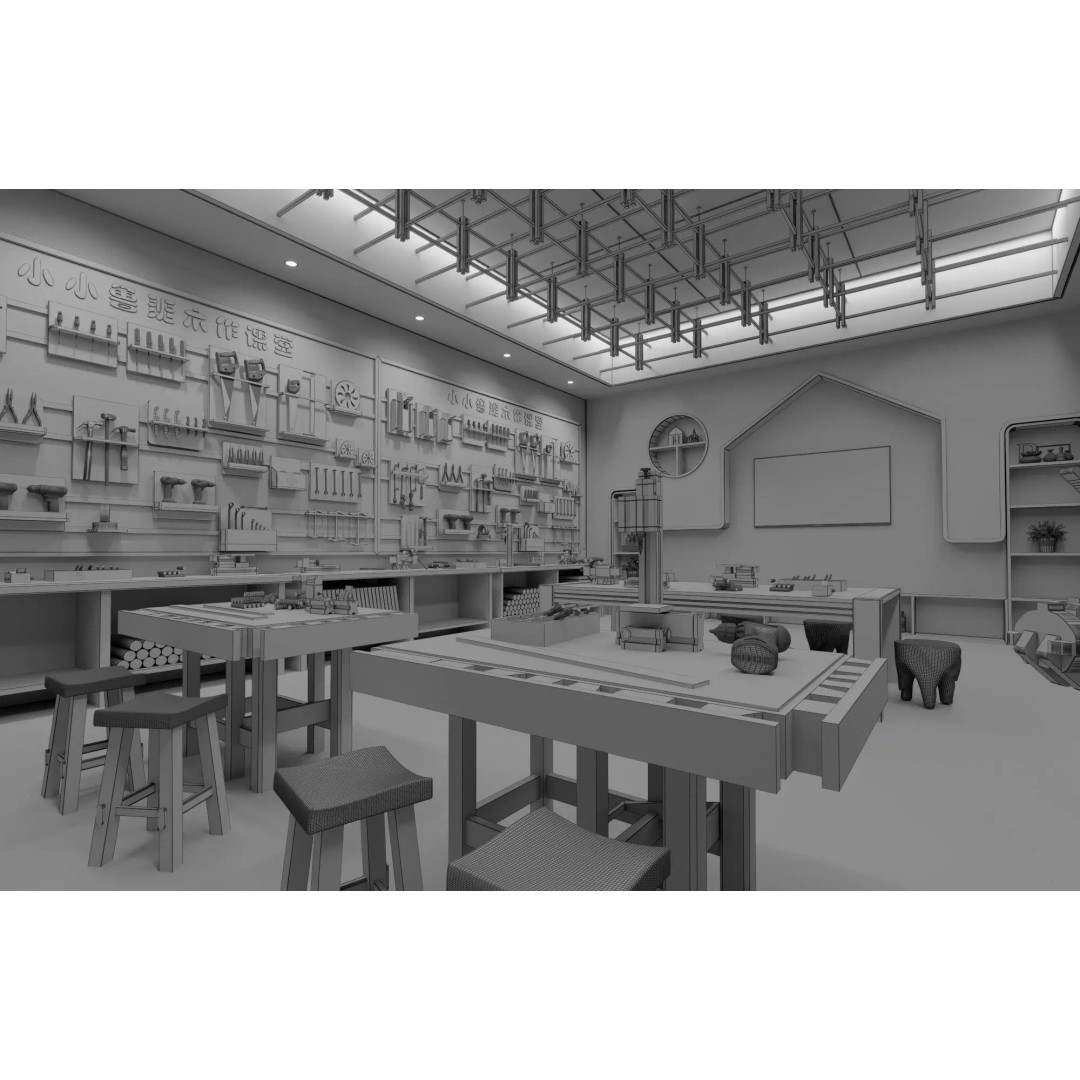 Kids Luban Woodworking Classroom 3D Model – Cozy Low-Poly Educational Space, FBX, OBJ - View 11