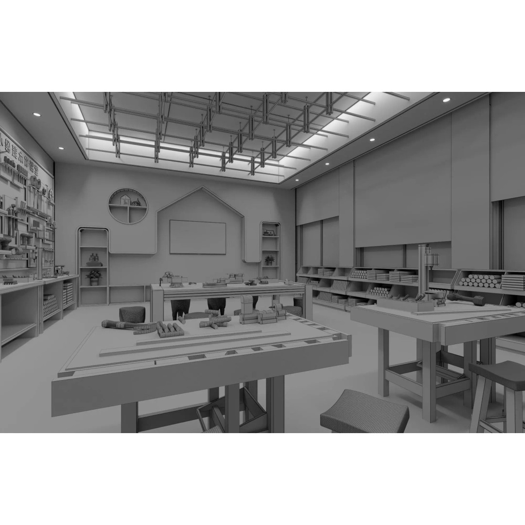 Kids Luban Woodworking Classroom 3D Model – Cozy Low-Poly Educational Space, FBX, OBJ - View 12