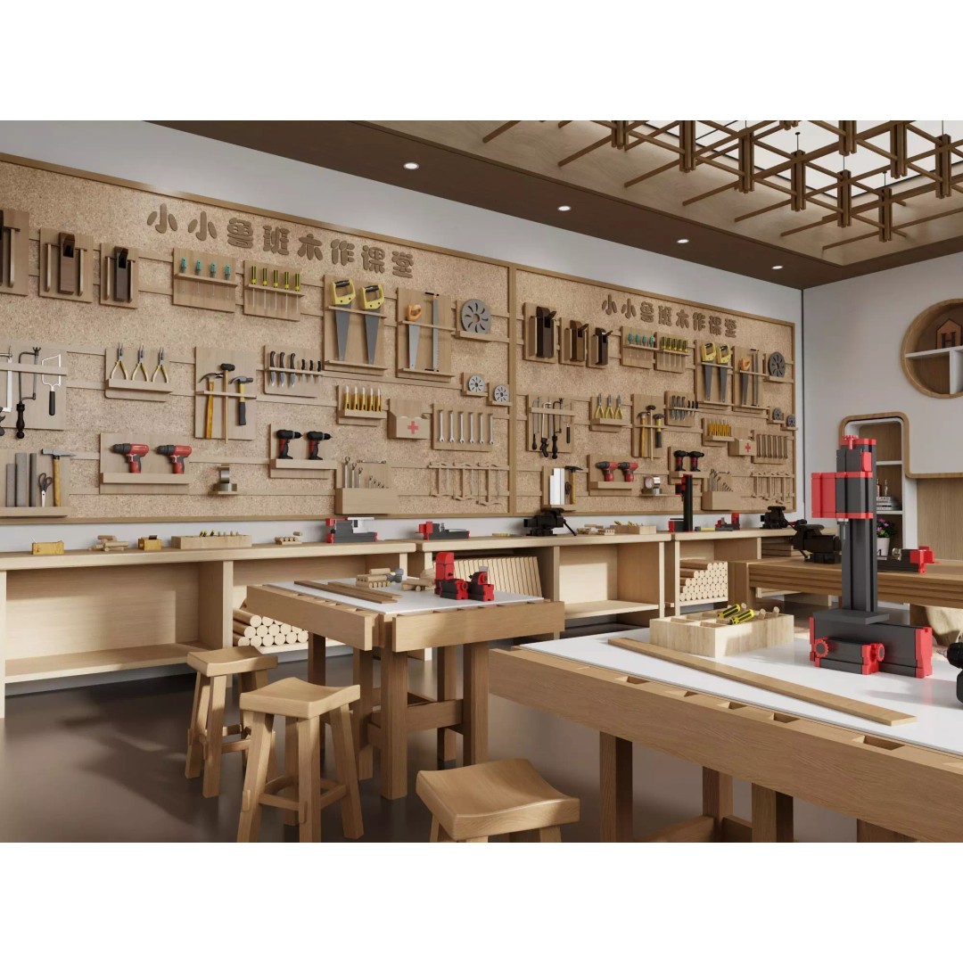 Kids Luban Woodworking Classroom 3D Model – Cozy Low-Poly Educational Space, FBX, OBJ - View 4
