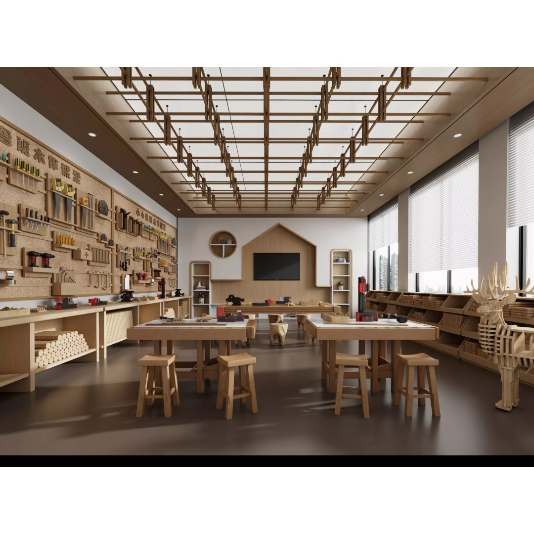 Kids Luban Woodworking Classroom 3D Model – Cozy Low-Poly Educational Space, FBX, OBJ - View 8