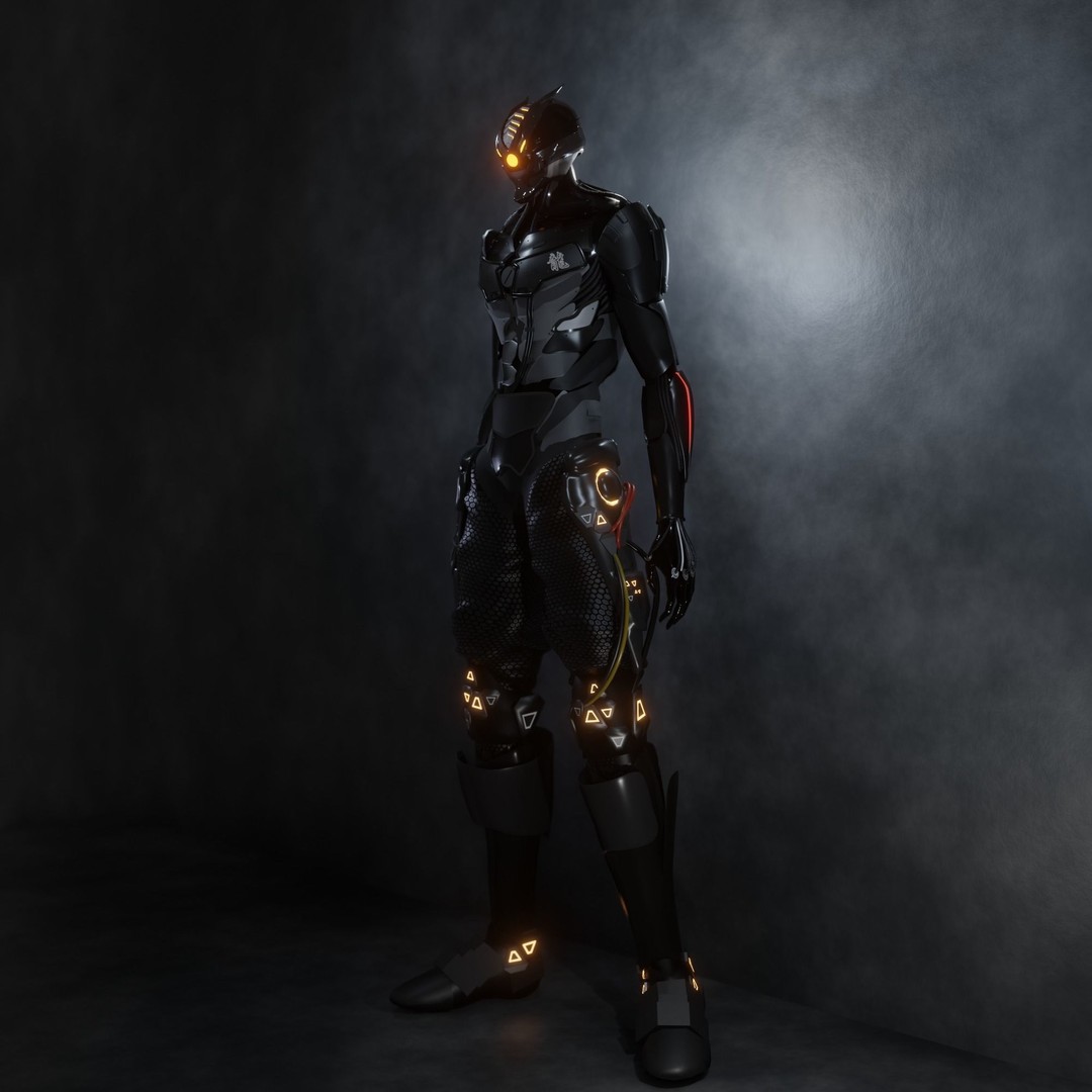 Cyber Mercenary Character 3D Model – Low Poly Rigged Armor, FBX - View 13