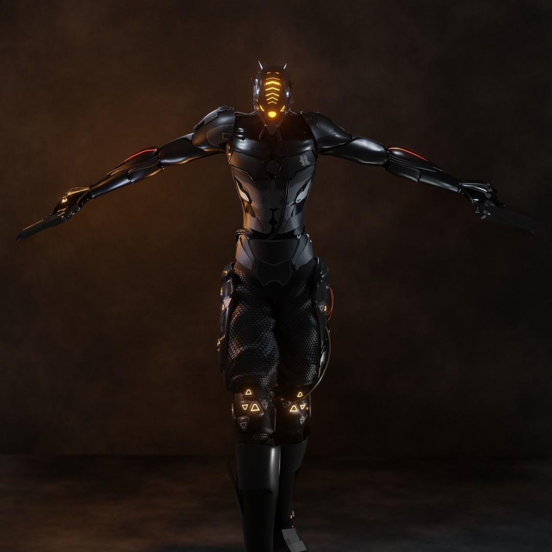 Cyber Mercenary Character 3D Model – Low Poly Rigged Armor, FBX - View 14