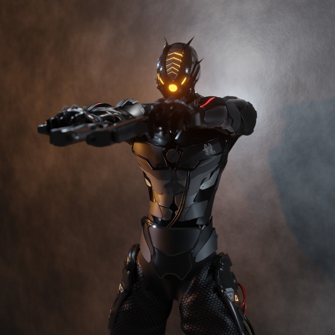 Cyber Mercenary Character 3D Model – Low Poly Rigged Armor, FBX - View 15