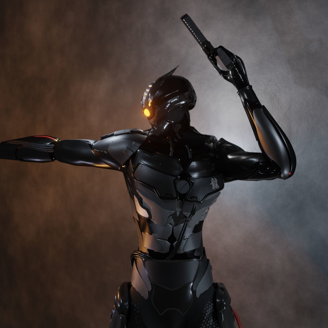 Cyber Mercenary Character 3D Model – Low Poly Rigged Armor, FBX - View 16