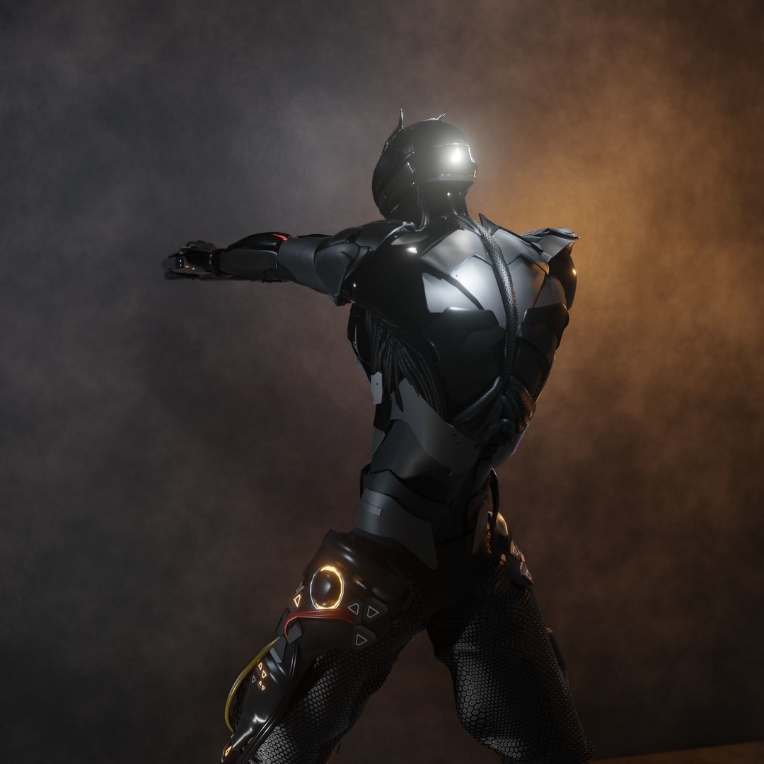 Cyber Mercenary Character 3D Model – Low Poly Rigged Armor, FBX - View 17