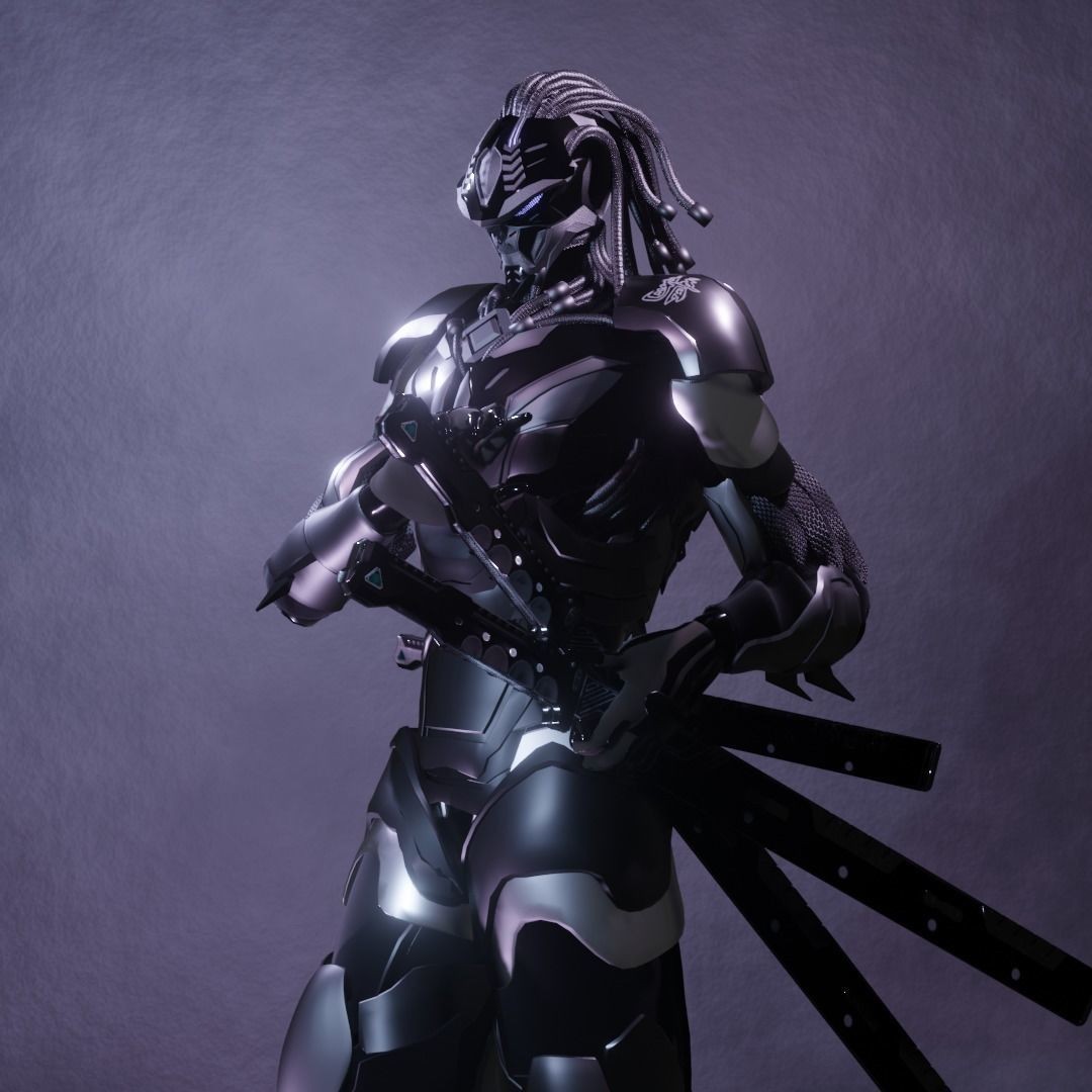 Cyber Mercenary Character 3D Model – Low Poly Rigged Armor, FBX - View 3