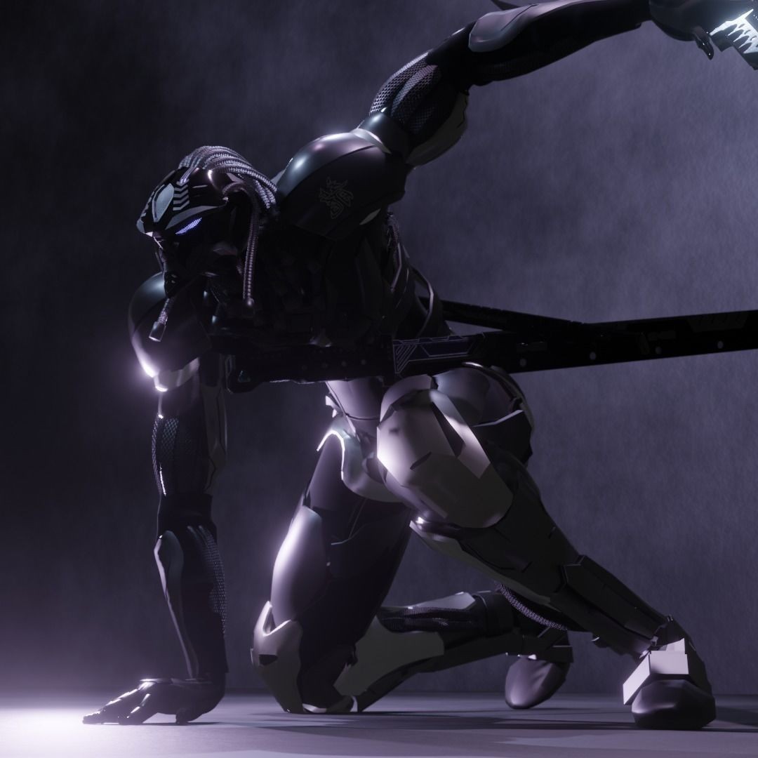 Cyber Mercenary Character 3D Model – Low Poly Rigged Armor, FBX - View 6