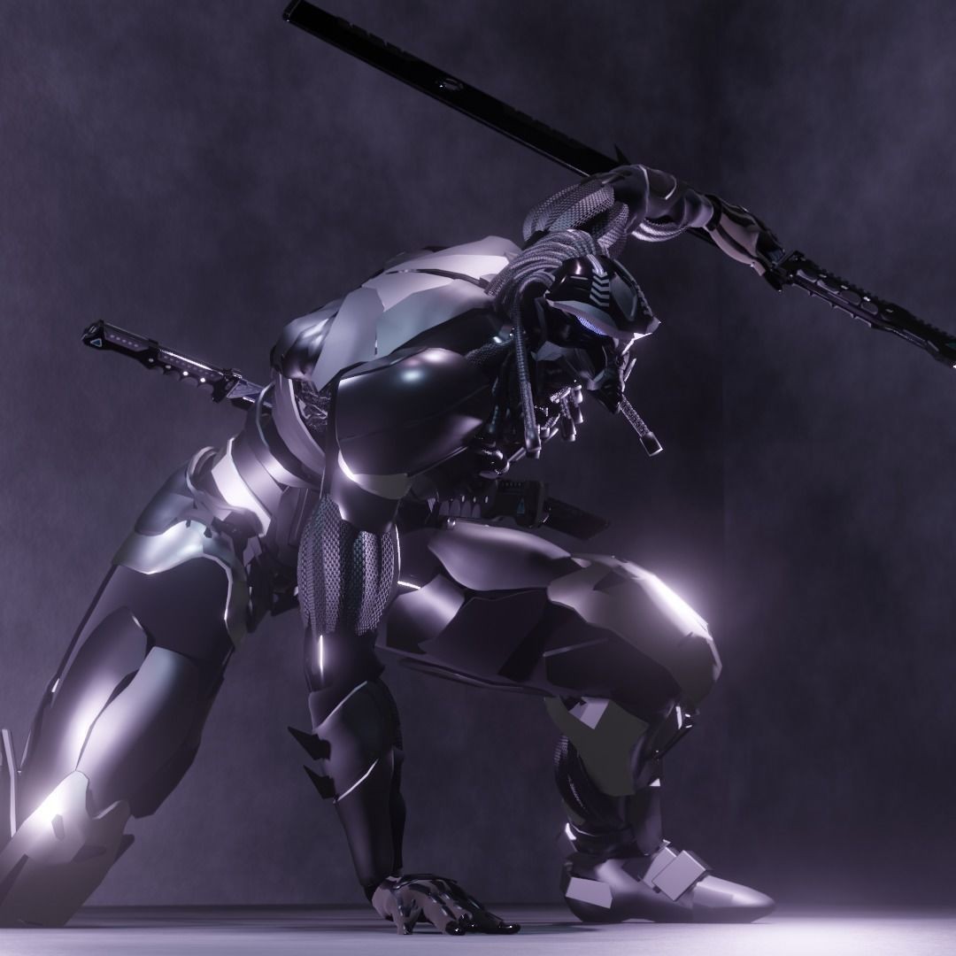 Cyber Mercenary Character 3D Model – Low Poly Rigged Armor, FBX - View 7