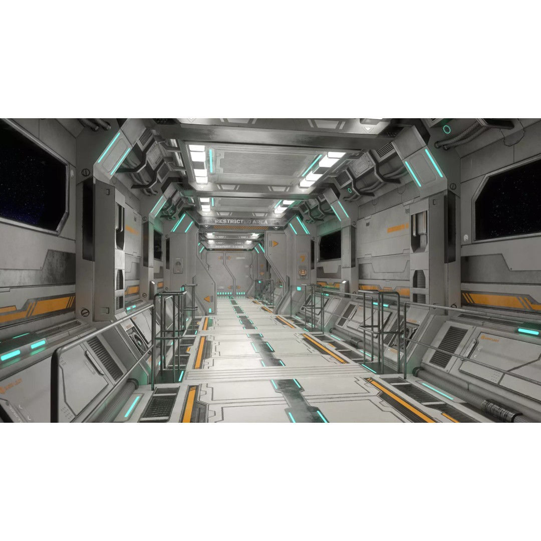 Sci-Fi Modular Corridor 3D Model – Low Poly Game Asset, FBX/OBJ - View 2