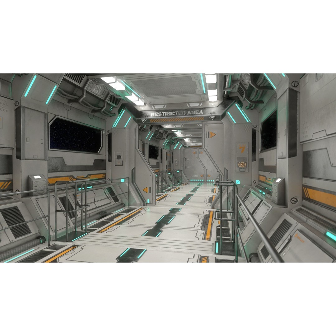 Sci-Fi Modular Corridor 3D Model – Low Poly Game Asset, FBX/OBJ - View 3