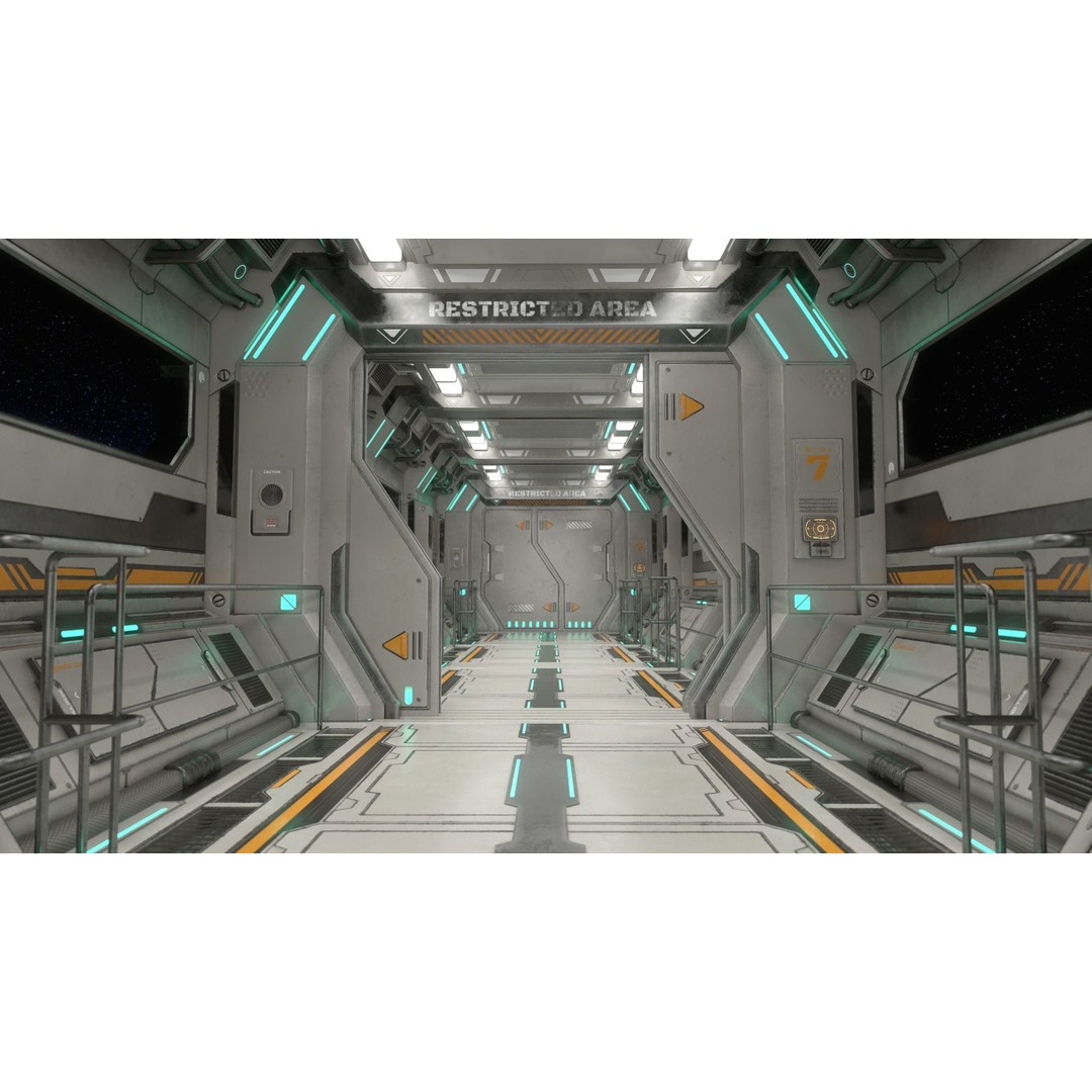 Sci-Fi Modular Corridor 3D Model – Low Poly Game Asset, FBX/OBJ - View 4
