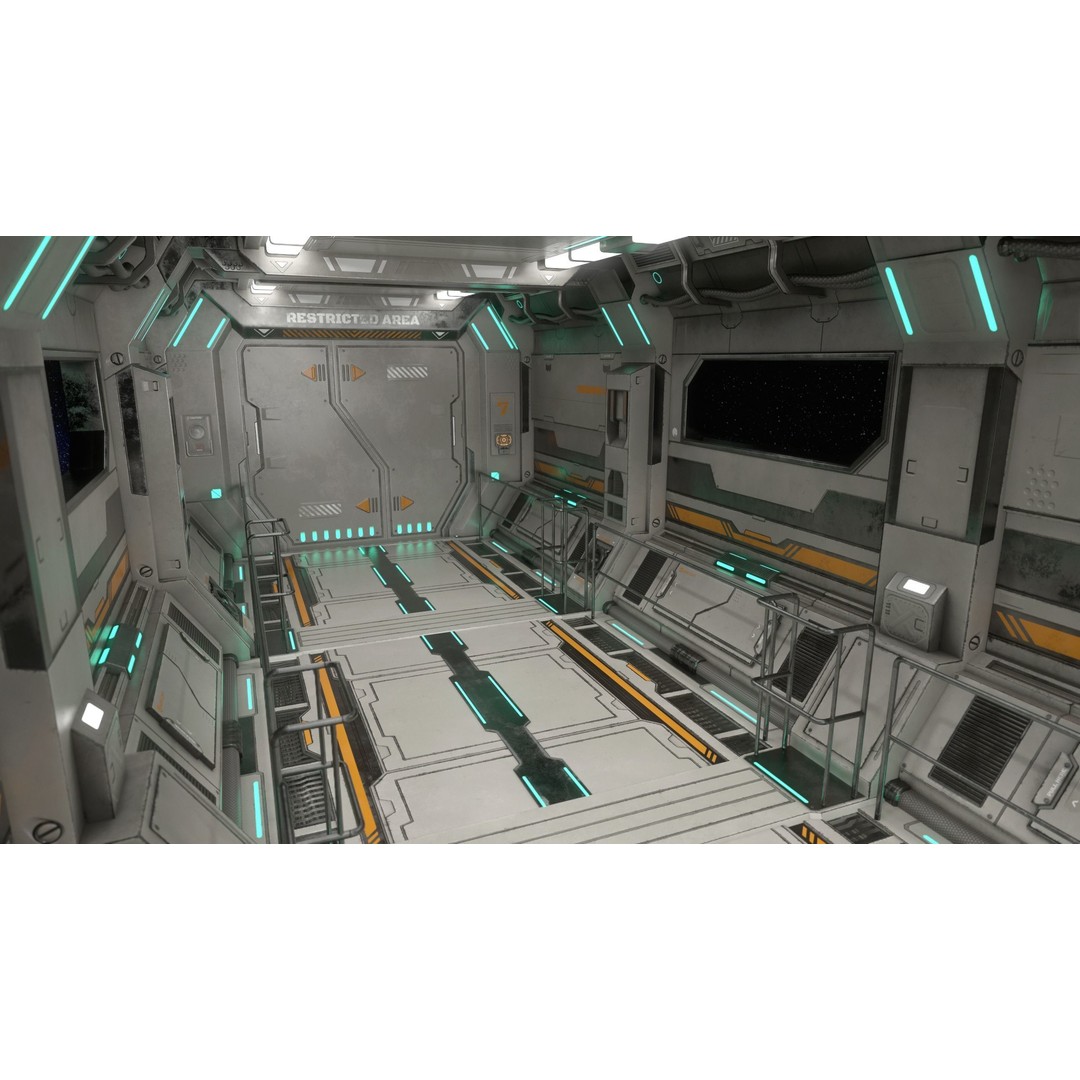 Sci-Fi Modular Corridor 3D Model – Low Poly Game Asset, FBX/OBJ - View 5