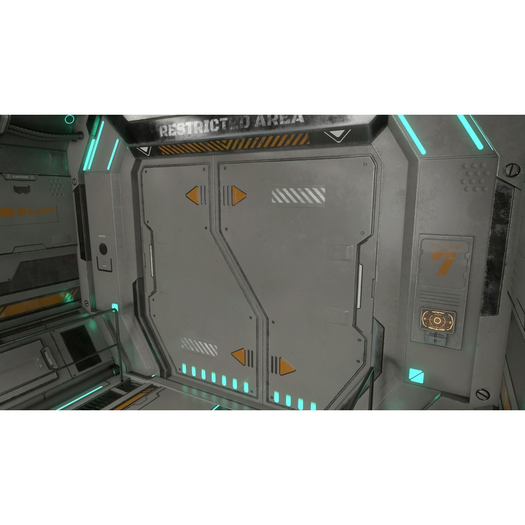 Sci-Fi Modular Corridor 3D Model – Low Poly Game Asset, FBX/OBJ - View 6