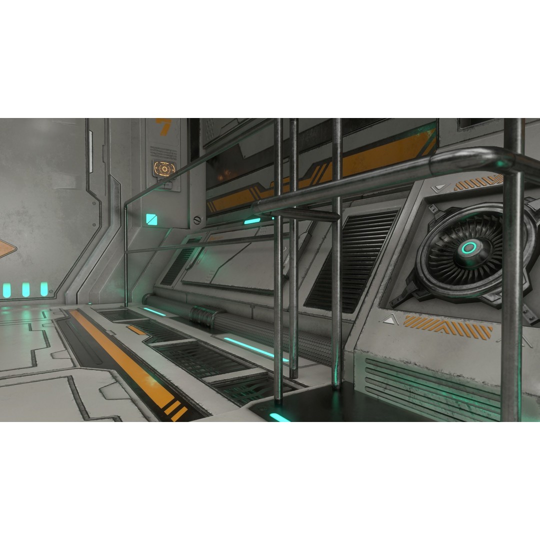Sci-Fi Modular Corridor 3D Model – Low Poly Game Asset, FBX/OBJ - View 7