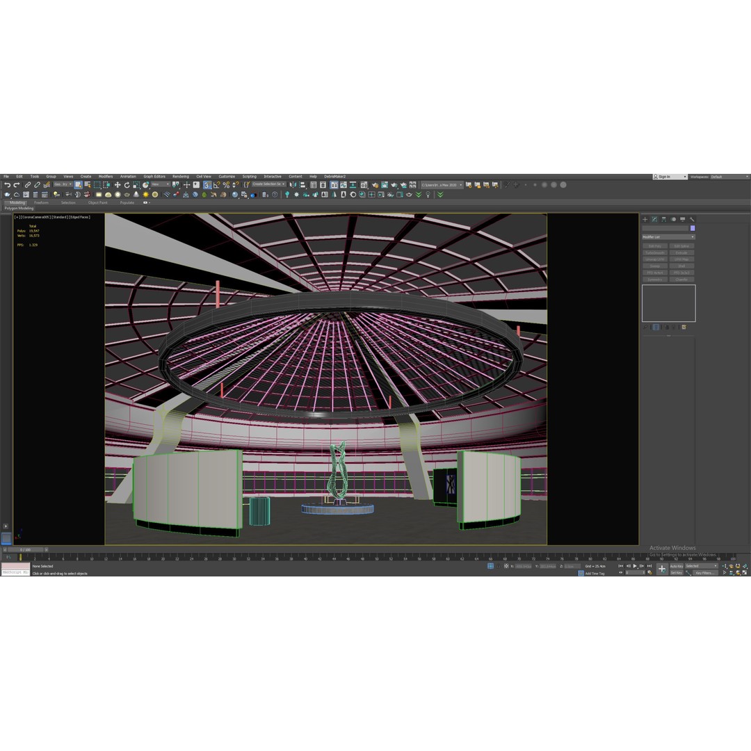 Curved Interior Space Hall 3D Model – Low Poly Gallery Asset, FBX - View 10