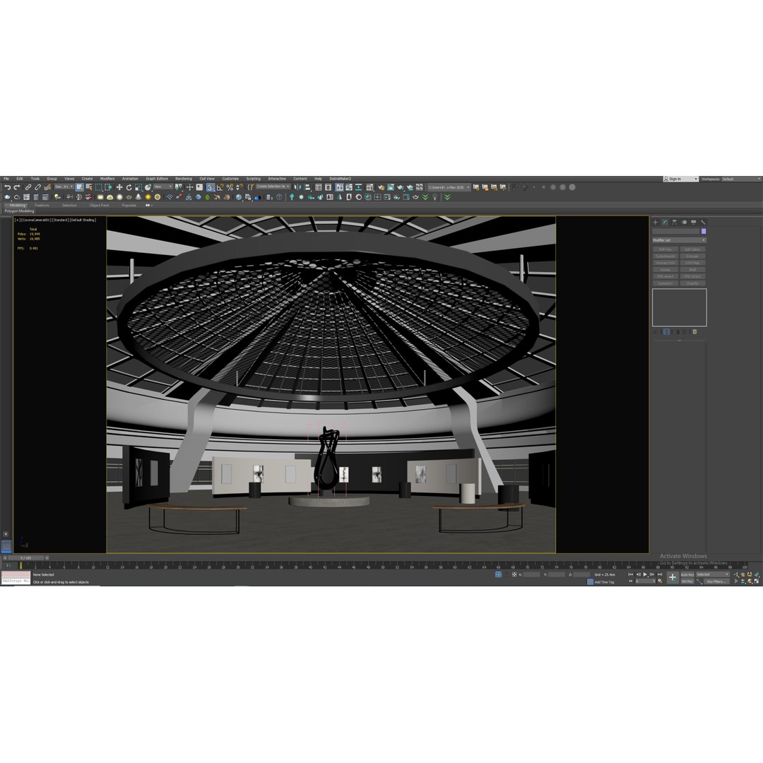 Curved Interior Space Hall 3D Model – Low Poly Gallery Asset, FBX - View 11