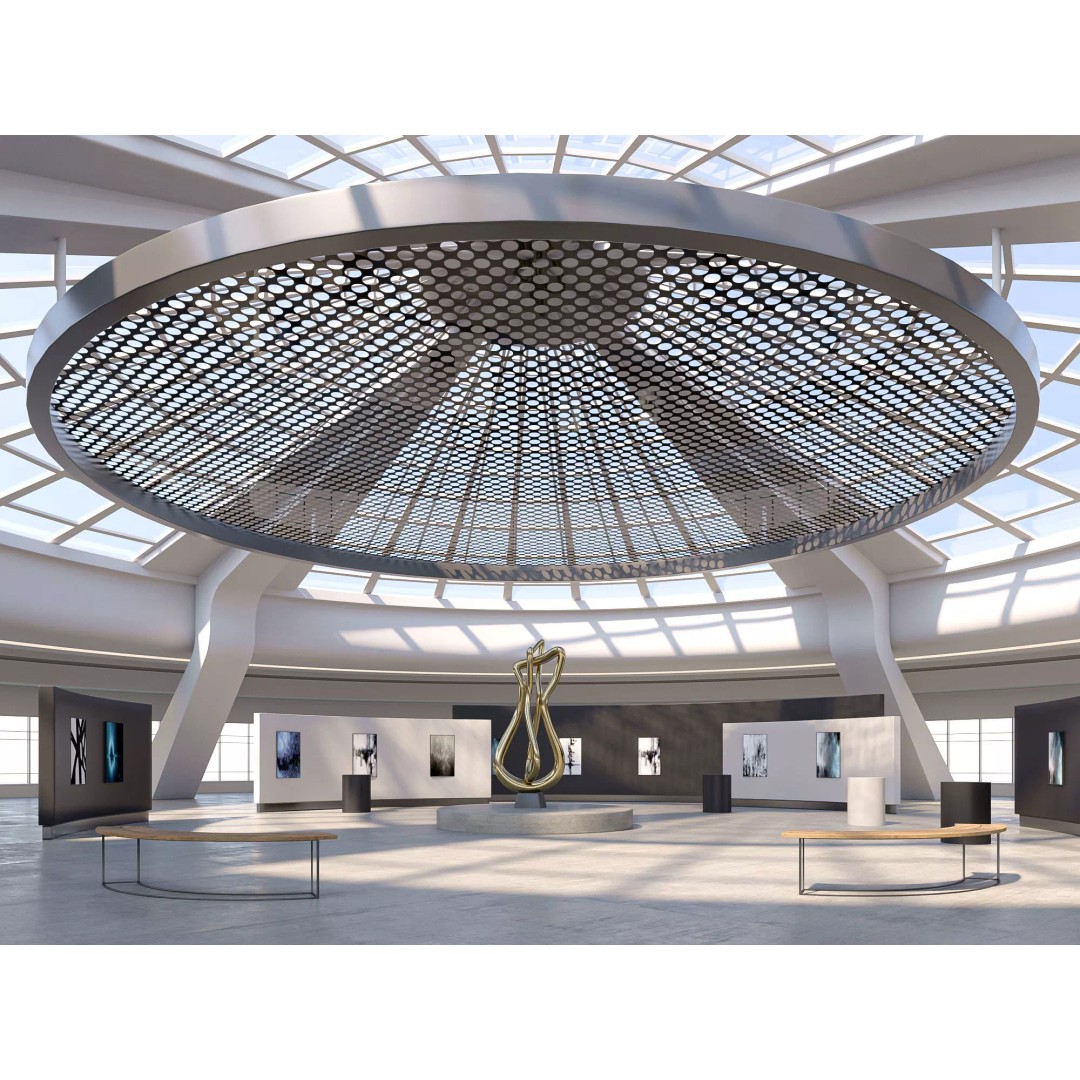 Curved Interior Space Hall 3D Model – Low Poly Gallery Asset, FBX - View 2