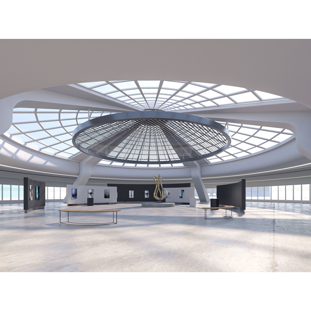 Curved Interior Space Hall 3D Model – Low Poly Gallery Asset, FBX - View 5