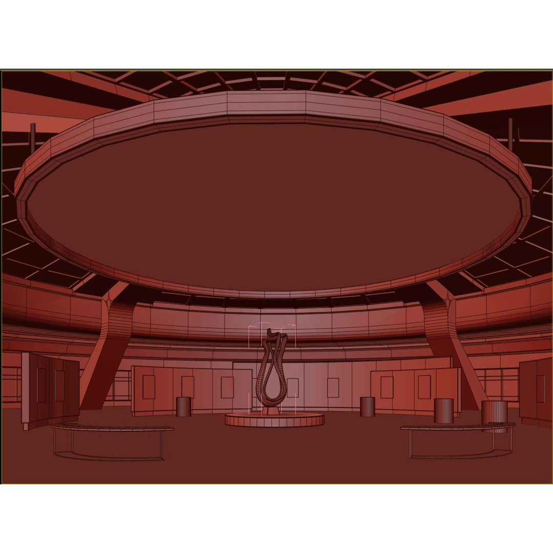 Curved Interior Space Hall 3D Model – Low Poly Gallery Asset, FBX - View 7