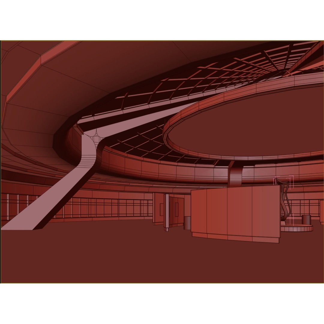 Curved Interior Space Hall 3D Model – Low Poly Gallery Asset, FBX - View 8