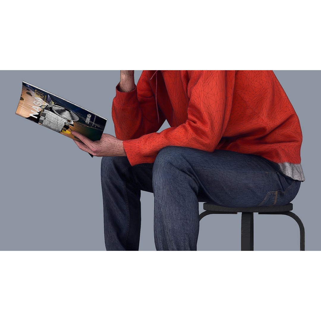 Young Man Reading NASA NEXT 3D Model – Casual Character, FBX - View 14