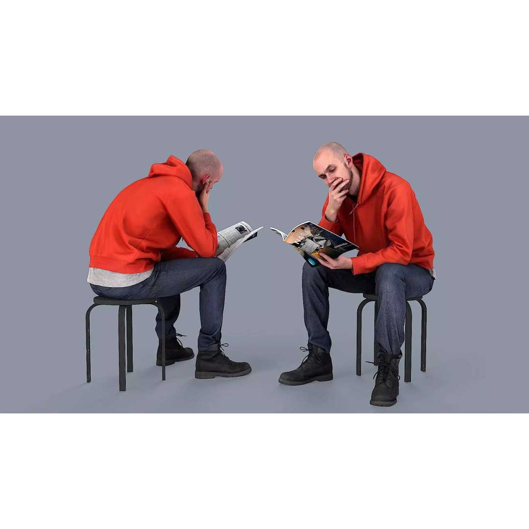 Young Man Reading NASA NEXT 3D Model – Casual Character, FBX - View 2