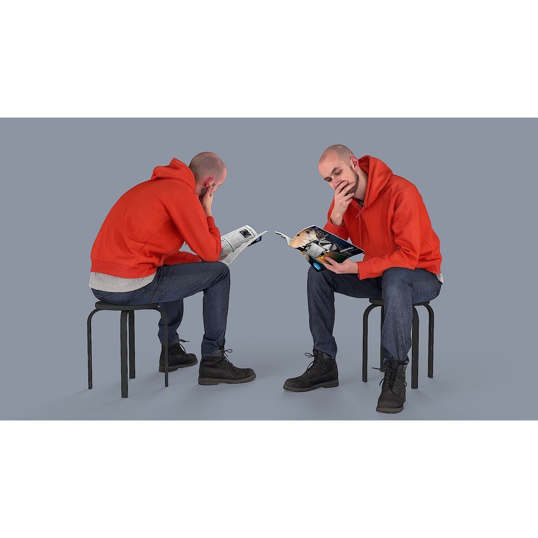 Young Man Reading NASA NEXT 3D Model – Casual Character, FBX - View 3