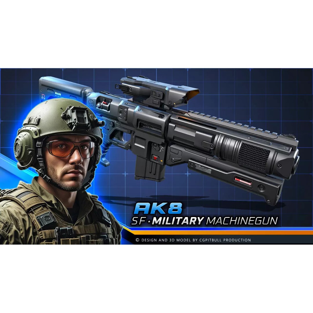 AK8 Heavy MachineGun 3D Model – Low Poly Sci-Fi Weapon, FBX, OBJ - View 2