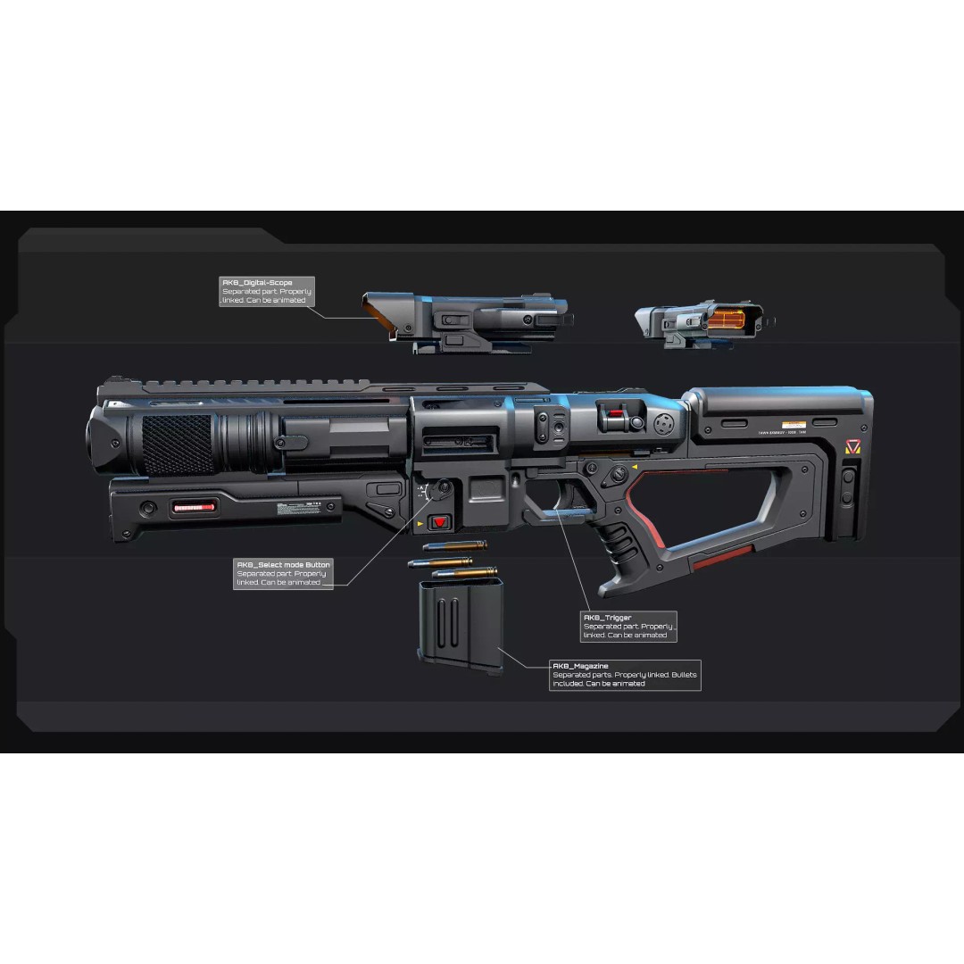 AK8 Heavy MachineGun 3D Model – Low Poly Sci-Fi Weapon, FBX, OBJ - View 4