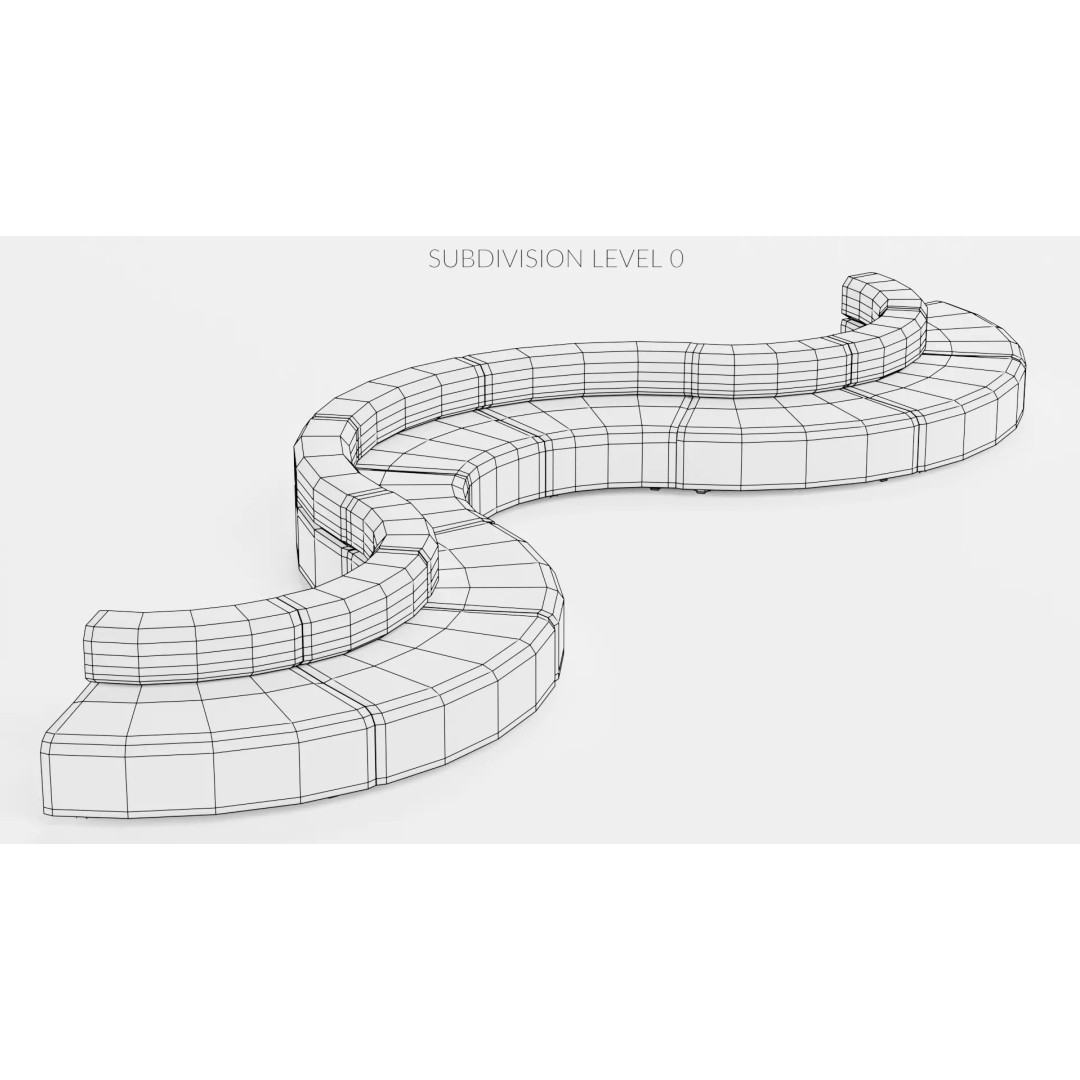 Modular Curved Sofa 3D Model – Low Poly Fabric Design, Blender - View 12