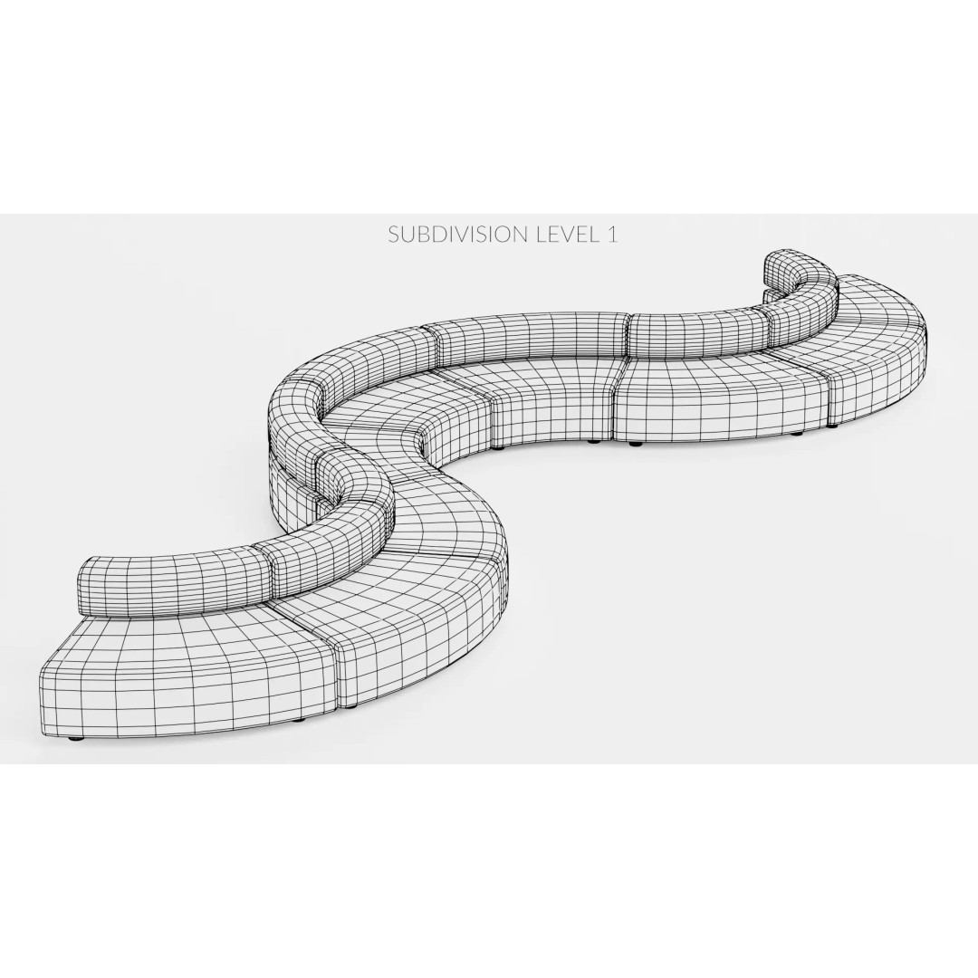 Modular Curved Sofa 3D Model – Low Poly Fabric Design, Blender - View 13
