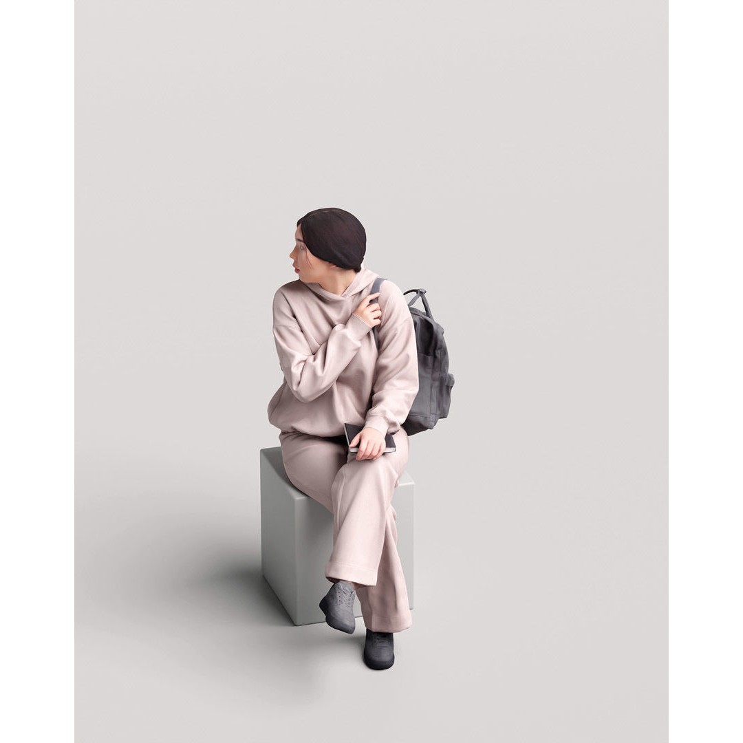 Humano Sitting Young Asian Girl 3D Model – Realistic PBR Character Asset - View 10