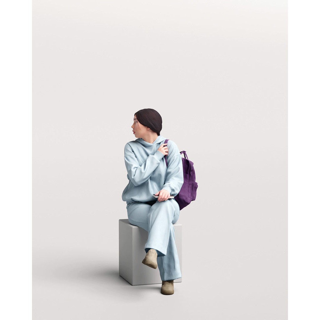 Humano Sitting Young Asian Girl 3D Model – Realistic PBR Character Asset - View 11