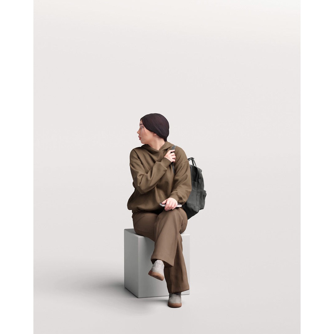 Humano Sitting Young Asian Girl 3D Model – Realistic PBR Character Asset - View 12